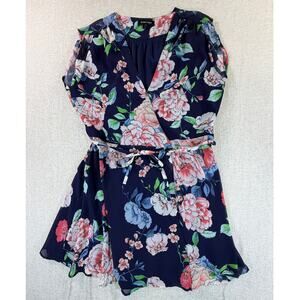 Yumi Kim Women M Blue Floral Sleeveless Wrap Mini Cottagecore Dress Resort